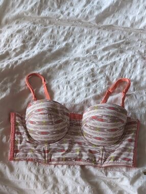 aerie Coral Patterned Longline Bra with Neon Accents
